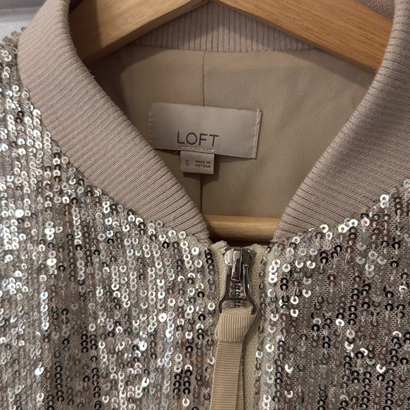 Loft Silver Sequin Bomber Jacket S - Picture 2 of 5